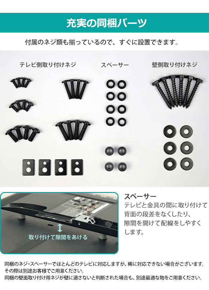 maxzenのテレビにピッタリあうネジが付属しています。