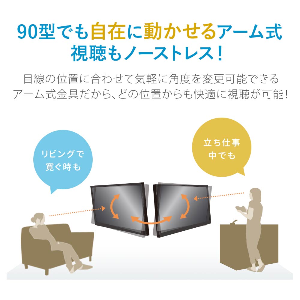 90型でも自在に動かせるアーム式