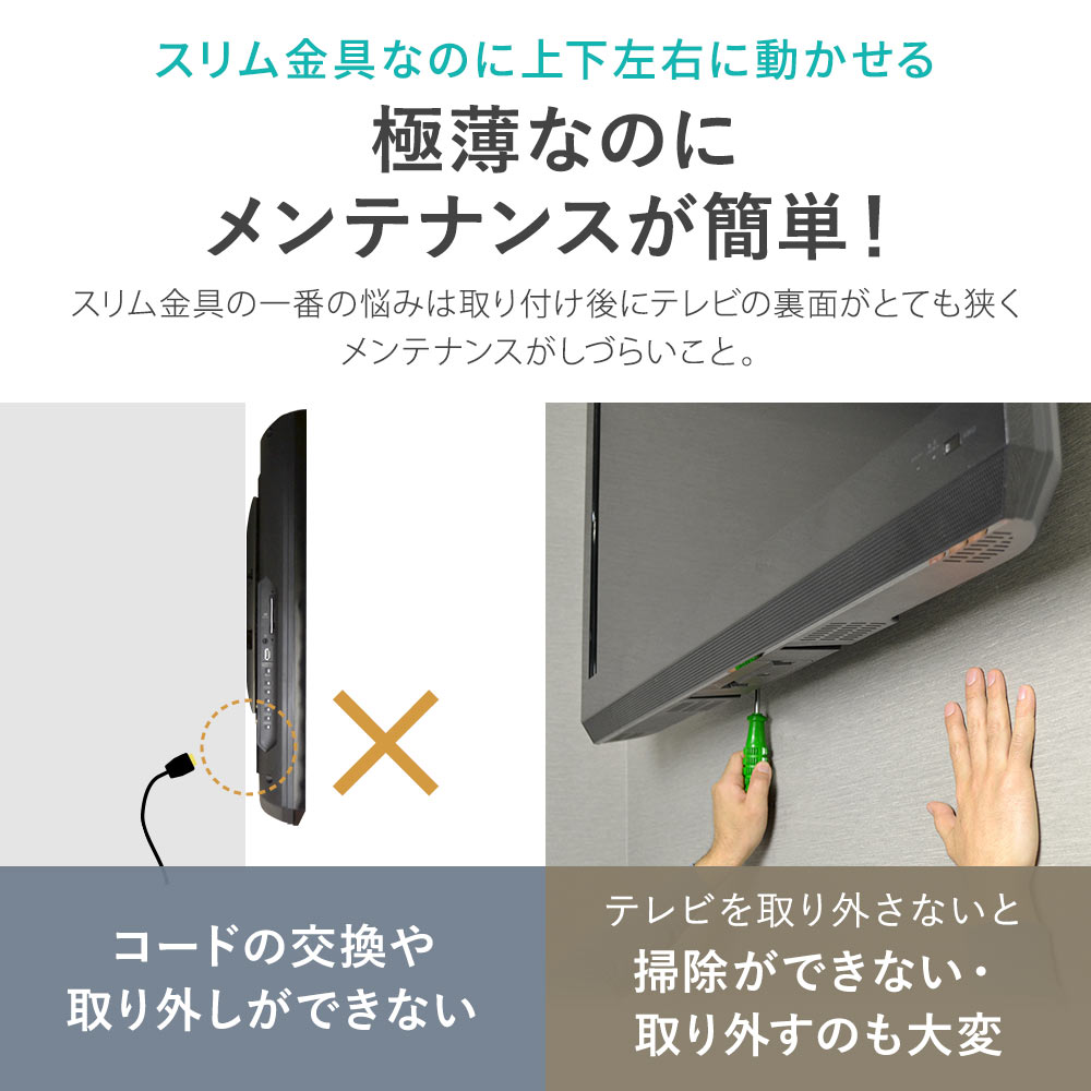 スリム金具なのに上下左右に動かせる