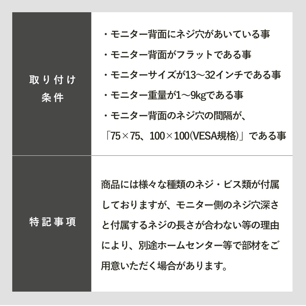 快適ワークのモニターアームGS712の取り付け条件