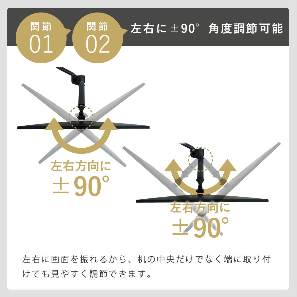 左右に90度調節可能