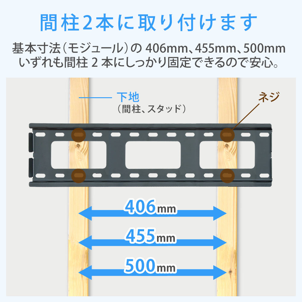 この壁掛けテレビ金具は、下記条件を満たすテレビを設置可能です。テレビ適合サイズ37～65インチ。テレビ重量45キロ以下